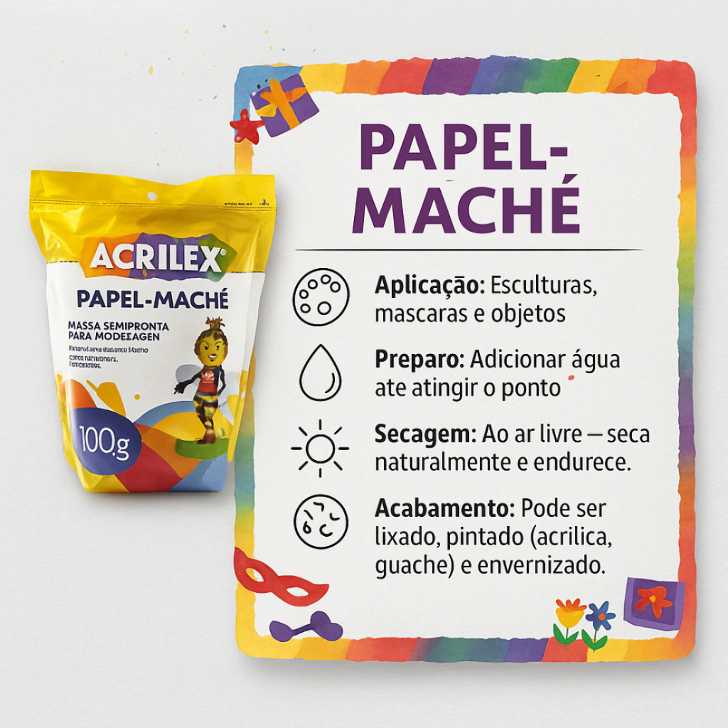Papel Machê Acrilex 100g para Modelagem e...