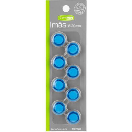Imã botão transparente azul 8 peças